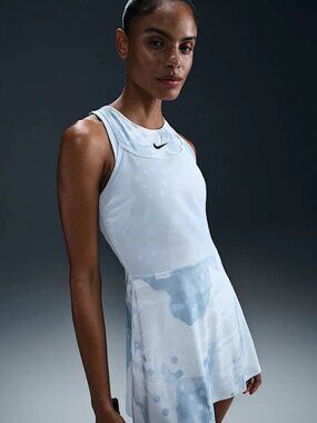 Nike Court Slam Dri-Fit Printed Tennis Dress Light Blue Women's Large HM8646-121